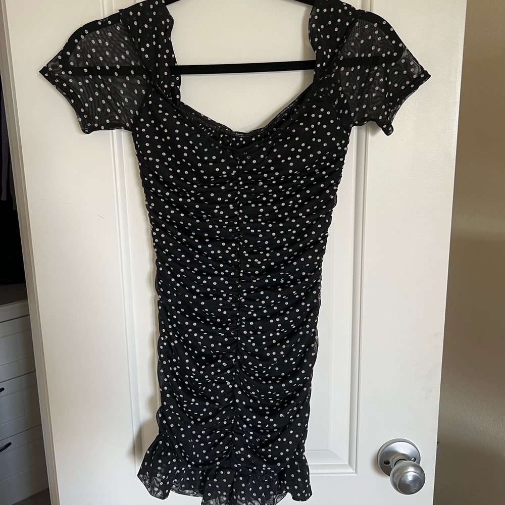 NEW polka dot ruffled black mini dress